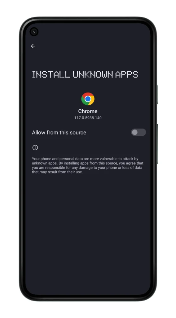 Allow browser to install from unknown source 