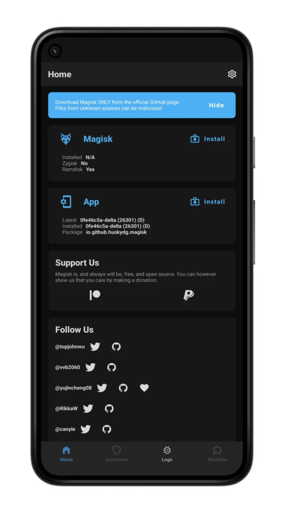 Magisk Delta App interface 
