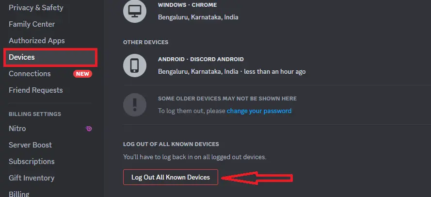log out from all device button