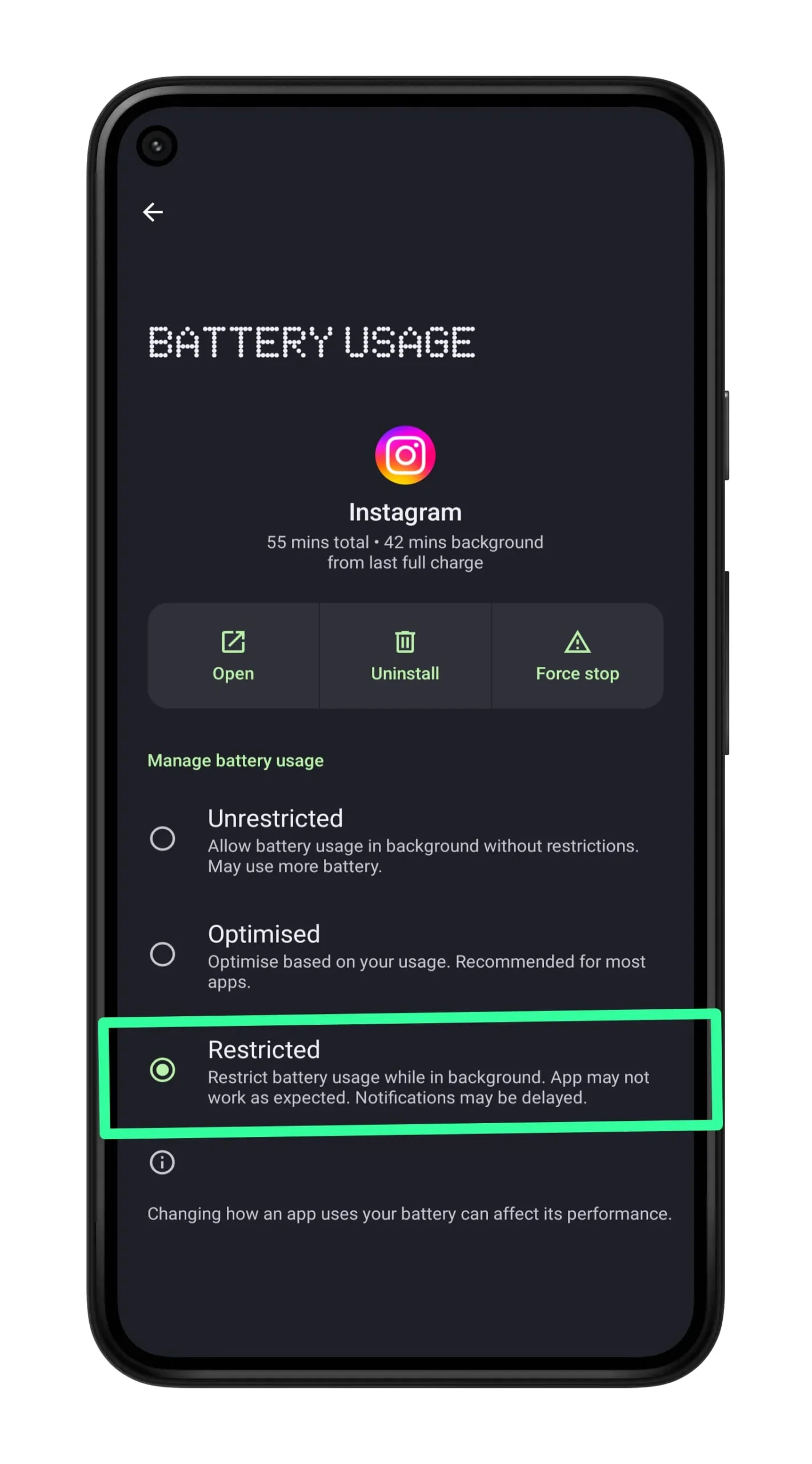 Restrict App battery usage 